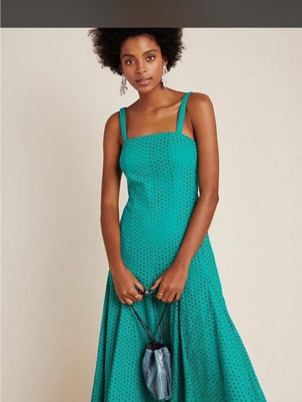 Mauve Teal Eyelet Midi Dress with Square Neck